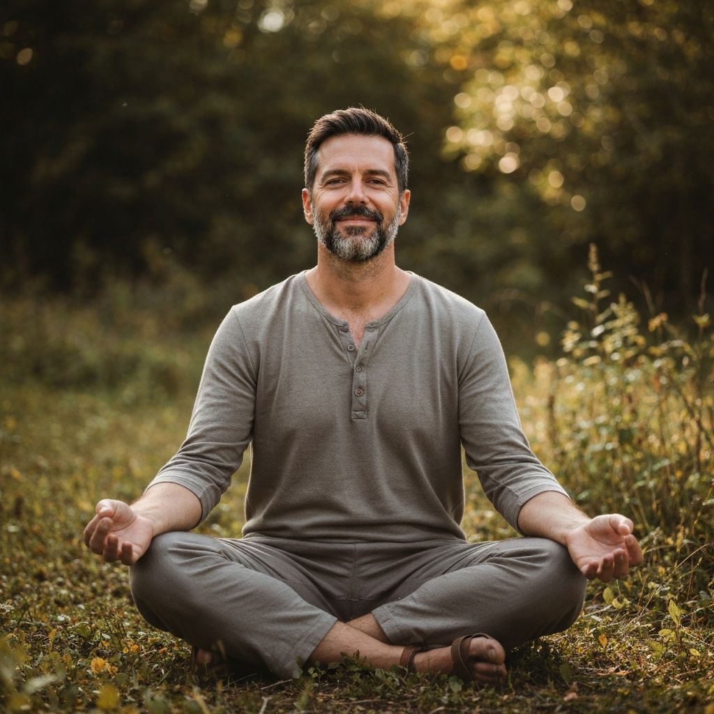 Man meditating in nature for wellness